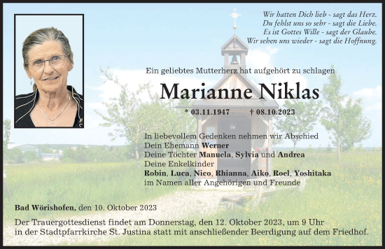Traueranzeige von Marianne Niklas von Mindelheimer Zeitung