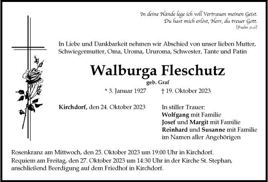 Traueranzeige von Walburga Fleschutz von Mindelheimer Zeitung
