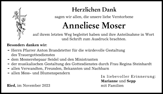 Traueranzeige von Anneliese Moser von Friedberger Allgemeine