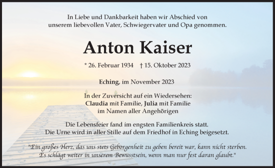 Traueranzeige von Anton Kaiser von Landsberger Tagblatt