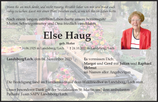 Traueranzeige von Else Haug von Landsberger Tagblatt
