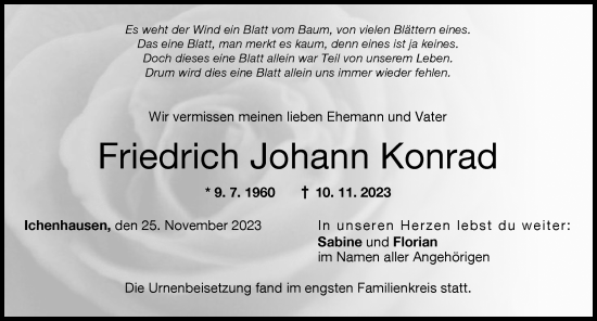 Traueranzeige von Friedrich Johann Konrad von Günzburger Zeitung