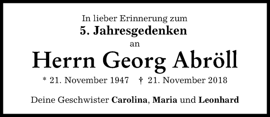 Traueranzeige von Georg Abröll von Mindelheimer Zeitung