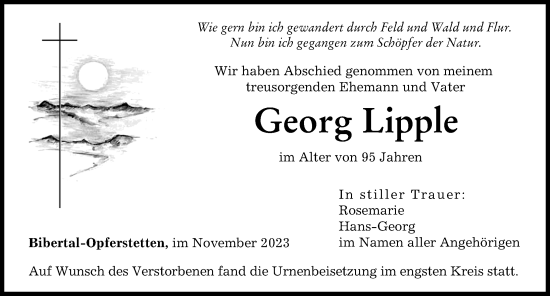 Traueranzeige von Georg Lipple von Günzburger Zeitung