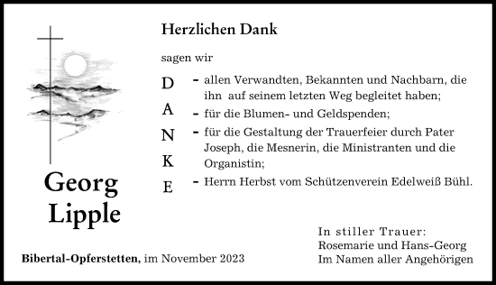 Traueranzeige von Georg Lipple von Günzburger Zeitung