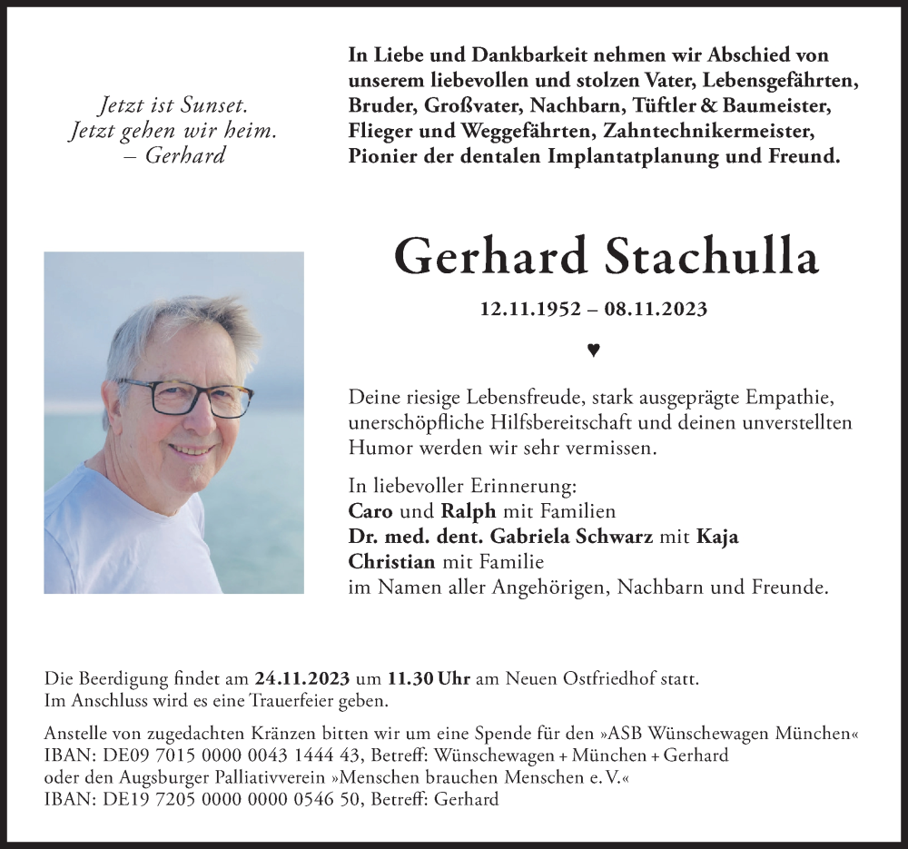  Traueranzeige für Gerhard Stachulla vom 18.11.2023 aus Augsburger Allgemeine