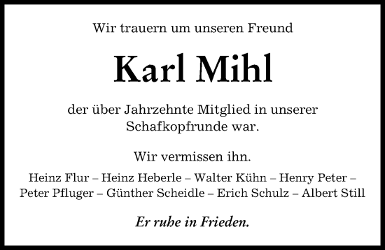 Traueranzeige von Karl Mihl von Augsburger Allgemeine