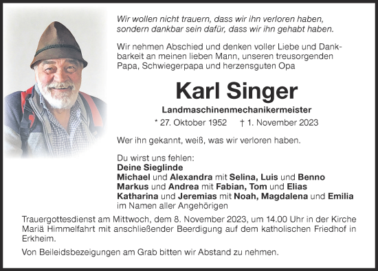Traueranzeige von Karl Singer von Illertisser Zeitung
