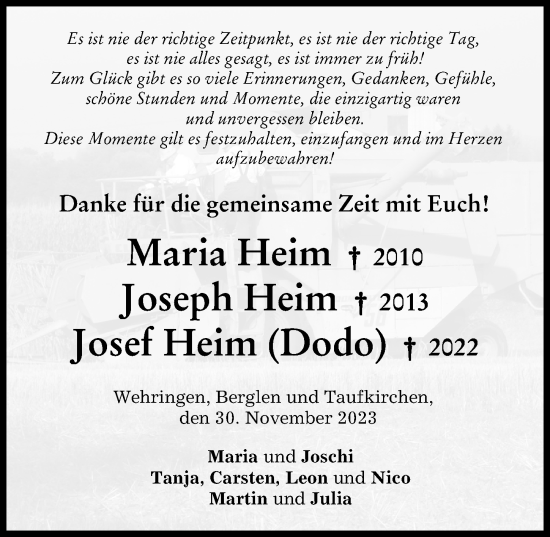Traueranzeige von Maria Heim von Schwabmünchner Allgemeine
