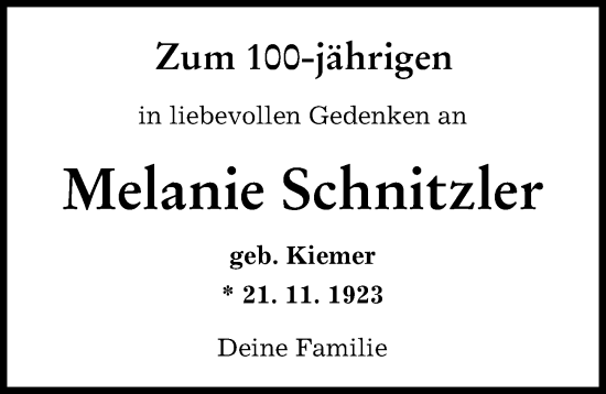 Traueranzeige von Melanie Schnitzler von Ammersee Kurier