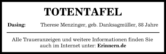 Traueranzeige von Totentafel vom 23.11.2023 von Aichacher Nachrichten