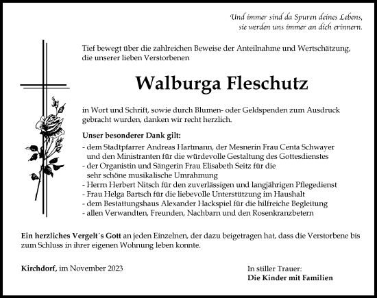 Traueranzeige von Walburga Fleschutz von Mindelheimer Zeitung