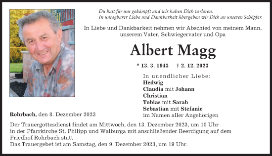 Traueranzeige von Albert Magg von Friedberger Allgemeine