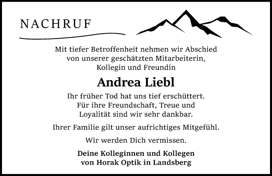 Traueranzeige von Andrea Liebl von Landsberger Tagblatt