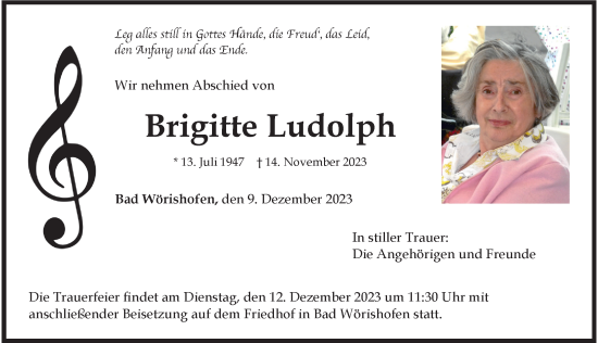Traueranzeige von Brigitte Ludolph von Mindelheimer Zeitung