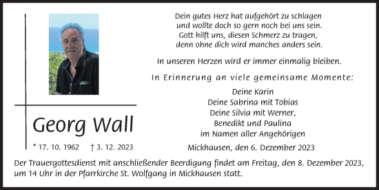 Traueranzeige von Georg Wall von Schwabmünchner Allgemeine