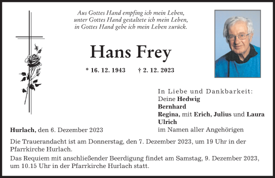 Traueranzeige von Hans Frey von Landsberger Tagblatt