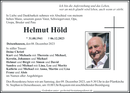 Traueranzeige von Helmut Höld von Mittelschwäbische Nachrichten