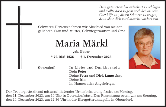 Traueranzeige von Maria Märkl von Donauwörther Zeitung
