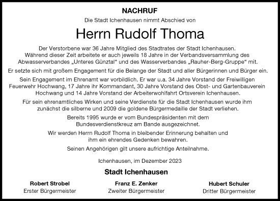 Traueranzeige von Rudolf Thoma von Günzburger Zeitung