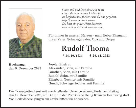 Traueranzeige von Rudolf Thoma von Günzburger Zeitung
