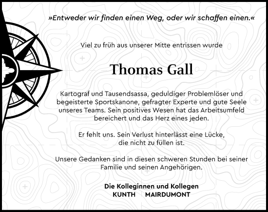 Traueranzeige von Thomas Gall von Mindelheimer Zeitung