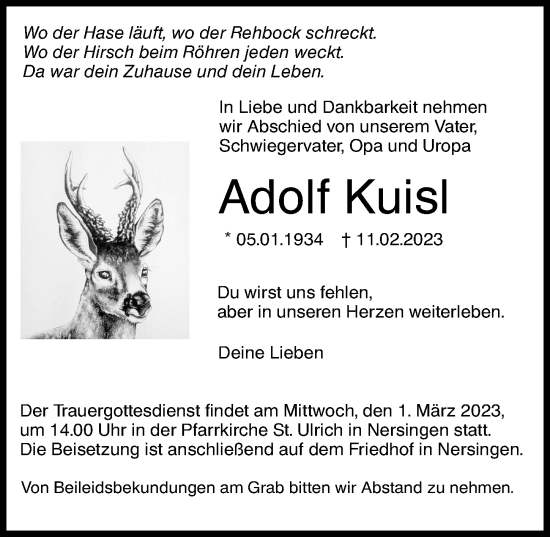 Traueranzeige von Adolf Kuisl von Augsburger Allgemeine, Neu-Ulmer Zeitung