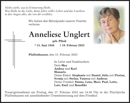 Traueranzeige von Anneliese Unglert von Mindelheimer Zeitung