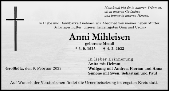 Traueranzeige von Anni Mihleisen von Günzburger Zeitung