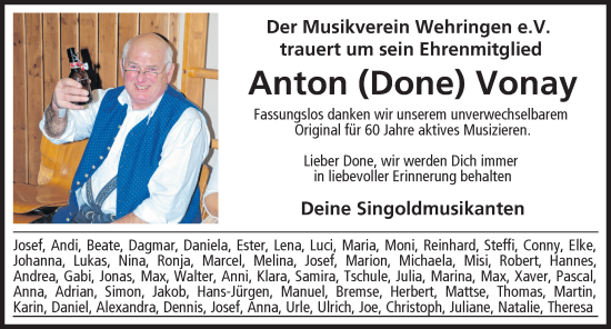 Traueranzeige von Anton Vonay von Schwabmünchner Allgemeine