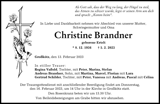 Traueranzeige von Christine Brandner von Günzburger Zeitung
