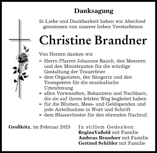 Traueranzeige von Christine Brandner von Günzburger Zeitung