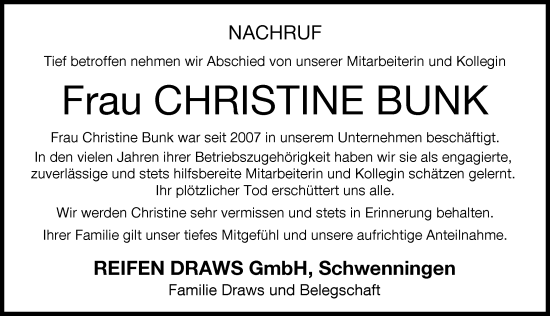 Traueranzeige von Christine Bunk von Donau Zeitung
