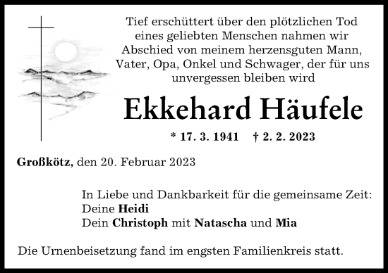 Traueranzeige von Ekkehard Häufele von Günzburger Zeitung