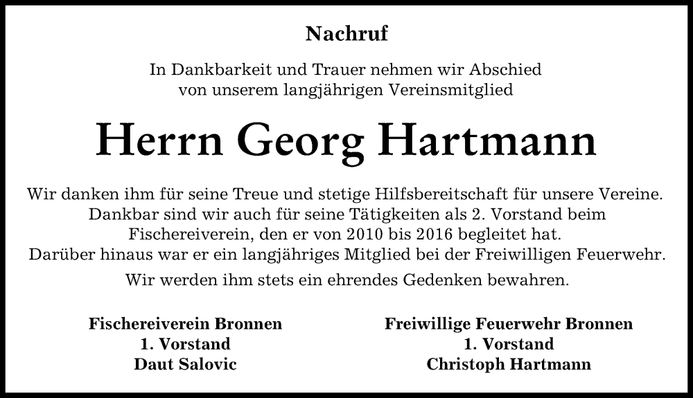 Traueranzeige für Georg Hartmann vom 21.02.2023 aus Mindelheimer Zeitung