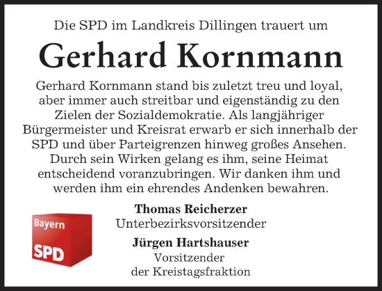 Traueranzeige von Gerhard Kornmann von Wertinger Zeitung, Donau Zeitung
