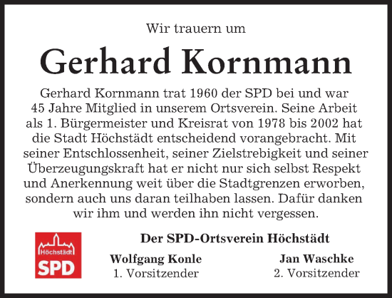 Traueranzeige von Gerhard Kornmann von Wertinger Zeitung, Donau Zeitung