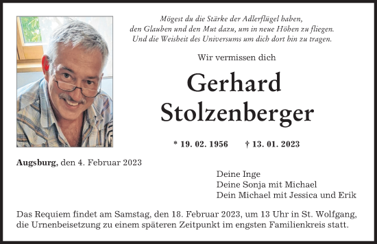 Traueranzeige von Gerhard Stolzenberger von Augsburger Allgemeine