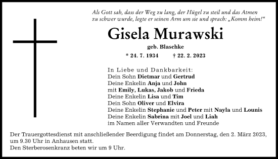 Traueranzeige von Gisela Murawski von Augsburg-Land