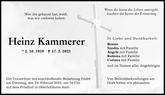 Traueranzeige von Heinz Kammerer von Günzburger Zeitung, Neu-Ulmer Zeitung
