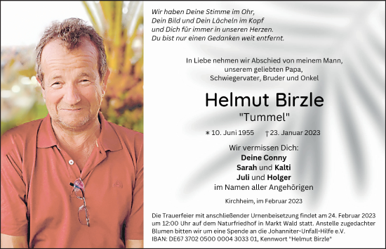 Traueranzeige von Helmut Birzle von Mindelheimer Zeitung