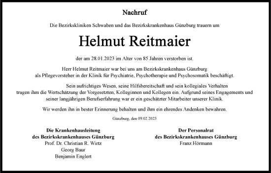 Traueranzeige von Helmut Reitmaier von Günzburger Zeitung
