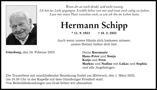 Traueranzeige von Hermann Schipp von Günzburger Zeitung