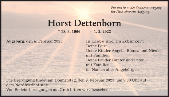 Traueranzeige von Horst Dettenborn von Augsburger Allgemeine