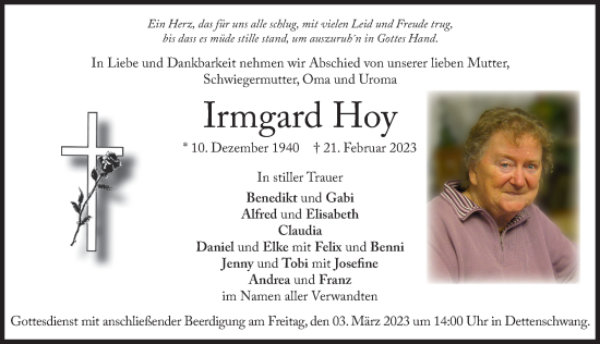 Traueranzeige von Irmgard Hoy von Landsberger Tagblatt