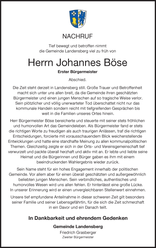 Traueranzeige von Johannes Böse von Günzburger Zeitung