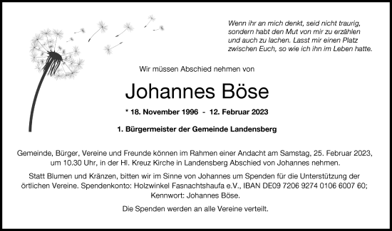 Traueranzeige von Johannes Böse von Günzburger Zeitung