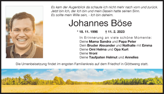 Traueranzeige von Johannes Böse von Günzburger Zeitung