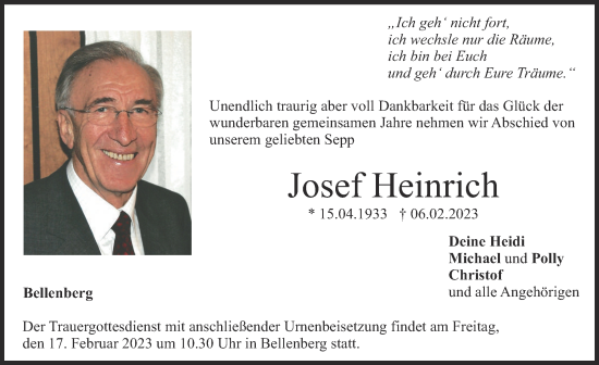 Traueranzeige von Josef Heinrich von Illertisser Zeitung