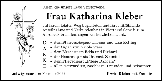 Traueranzeige von Katharina Kleber von Neuburger Rundschau